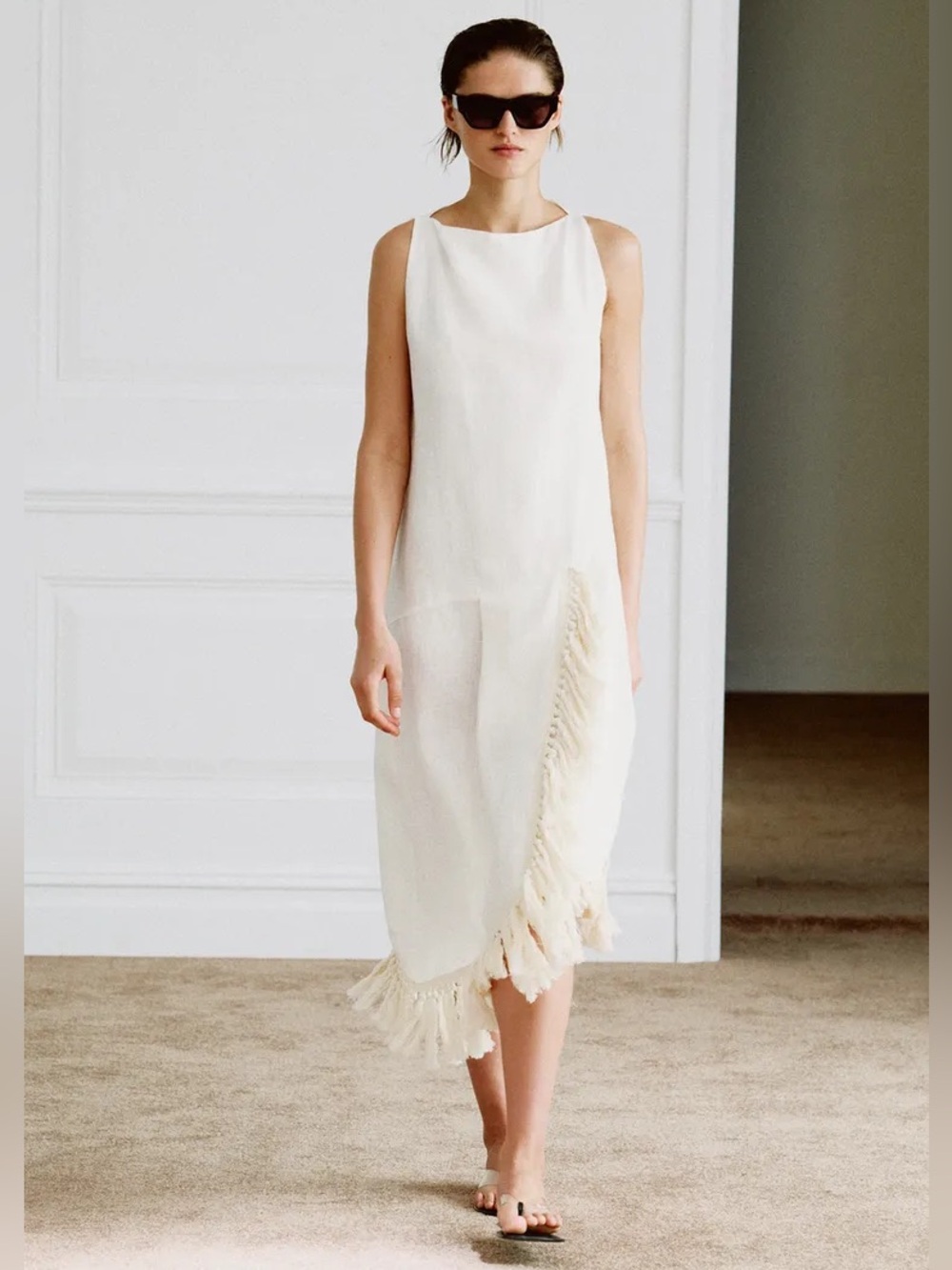 ZARA ZW COLLECTION 100% LINEN FRINGED DRESS